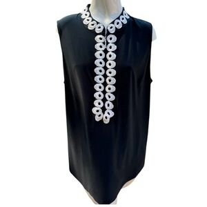 Peck & Peck Black Sleeveless Top with White Accent Detail Size XL